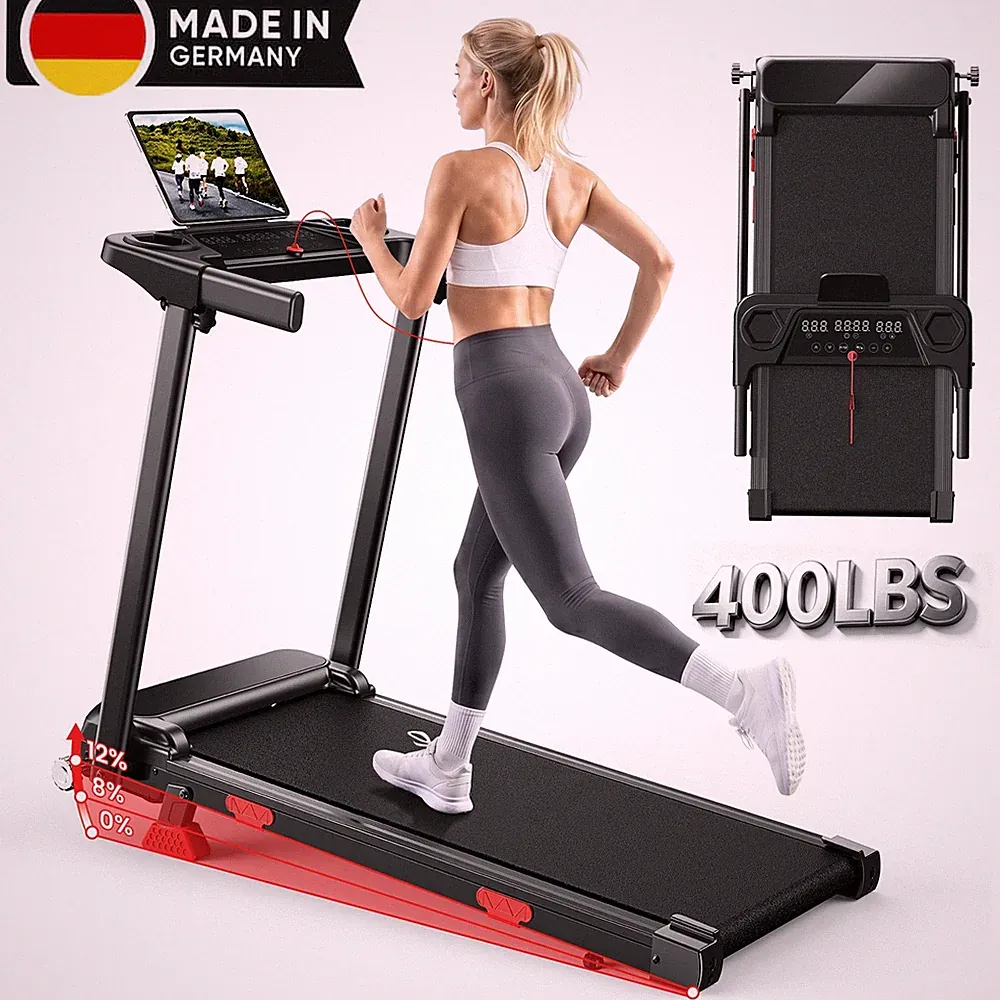 12% Laufband für Zuhause Klappbar mit Handlauf, 12 km/h, Bluetooth & App, 180KG