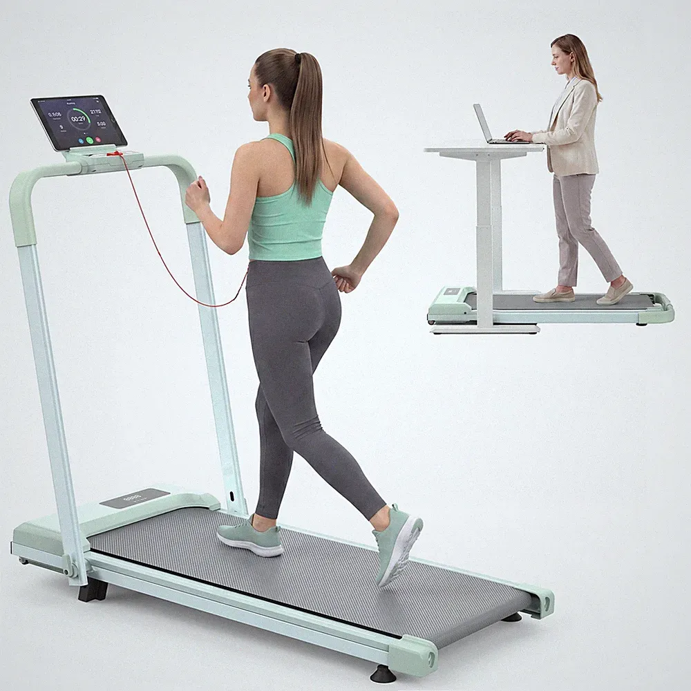 2-in-1 Laufband für Fitness Zuhause klappbar Steigung 120kg belastbar Grün