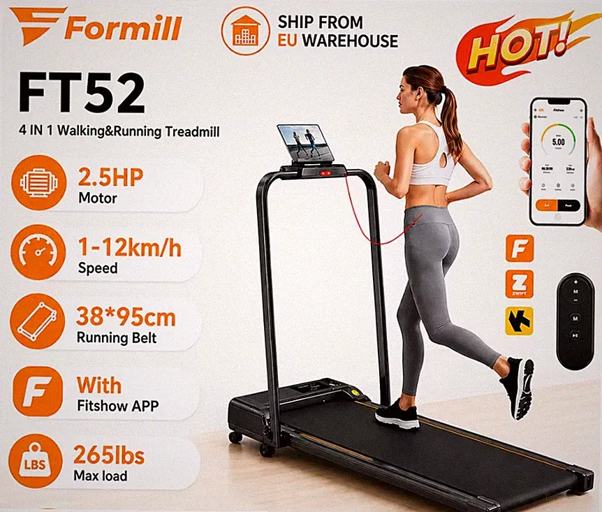 4 in 1 Klappbares Laufband 2,5PS 12km/h Steigung Walking Running Fitnessgerät