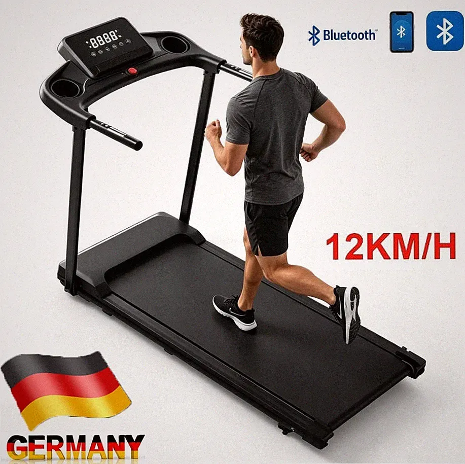 4-in-1 Klappbares Laufband mit Handlauf, 12 km/h, Bluetooth & App, bis 130 kg DE