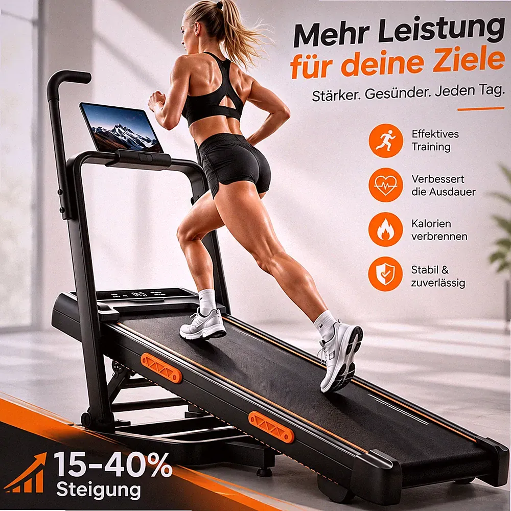 40% Steigung Laufband 10 km/h, 130cm Haltegriff, Leiser Motor, Klappbar für Home