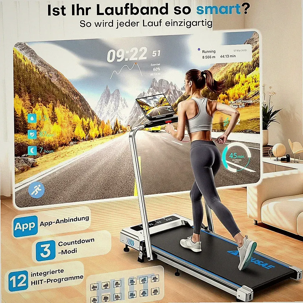 5in1Laufband für Zuhause,1-12 km/h Klappbare mit9%Steigung2.75HP,LED Bis 160kg