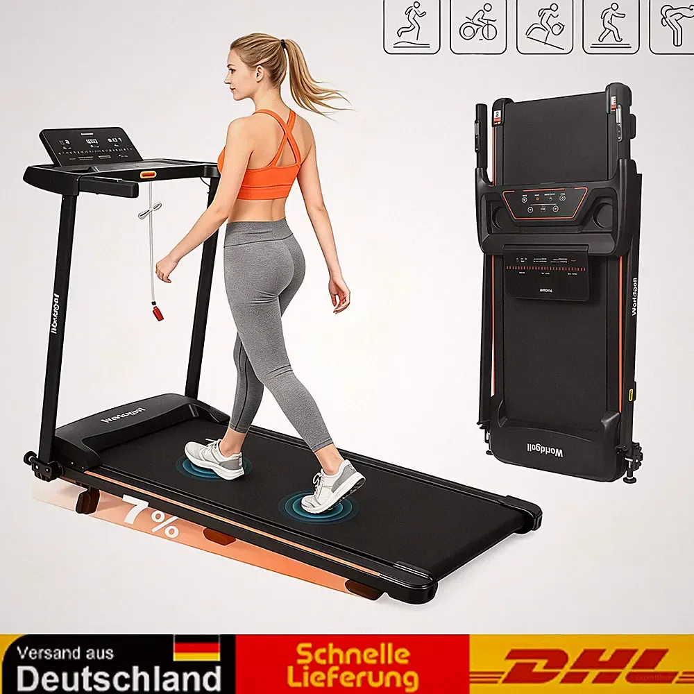 7 % Steigung Laufband, Leise & Klappbar, 1-14 km/h, mit Bluetooth, LED-Display