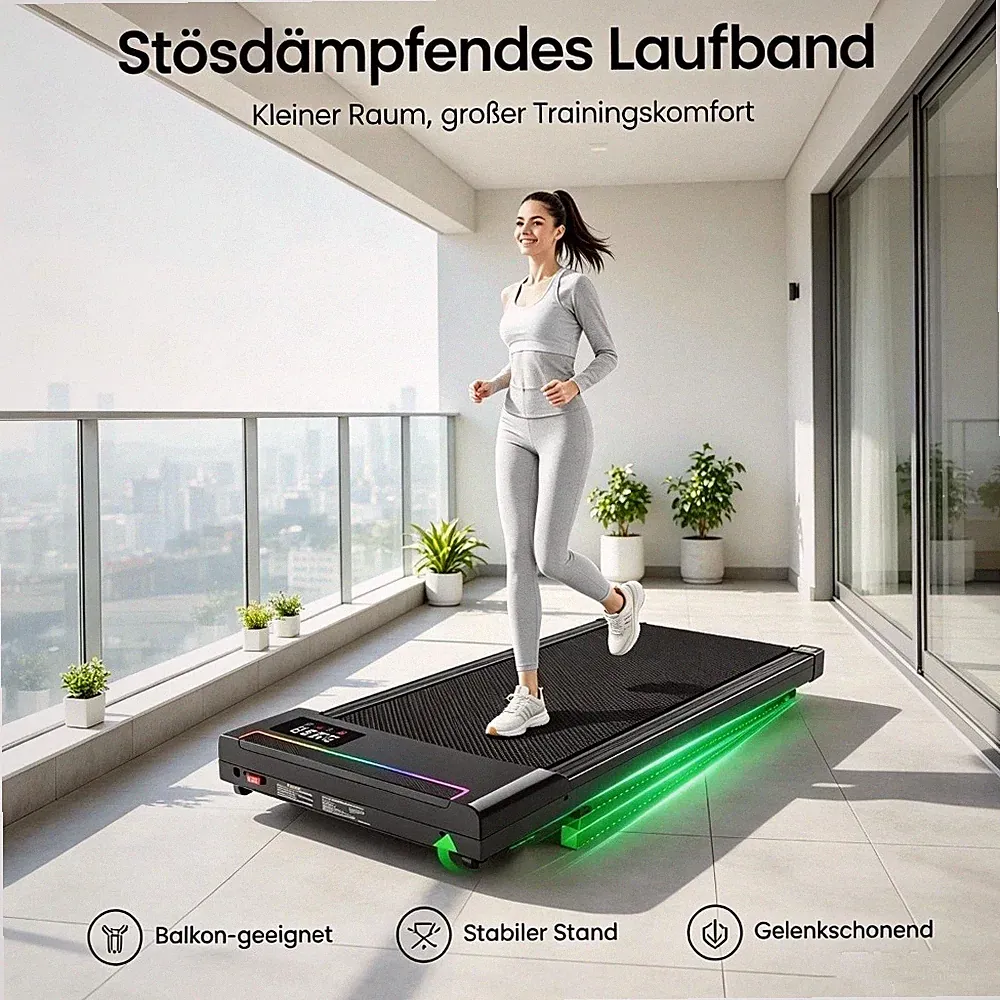 AKLUER Laufband Klappbar Für Zuhause 40 dB, mit Steigung Laufband 0.6-4MPH 150kg