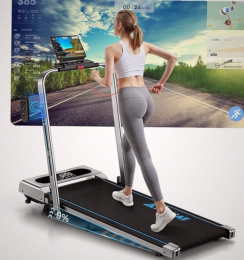 blau/grün.Laufband für Zuhause mit Neigung,5 in1 Walking pad, 12km/h Klappbar