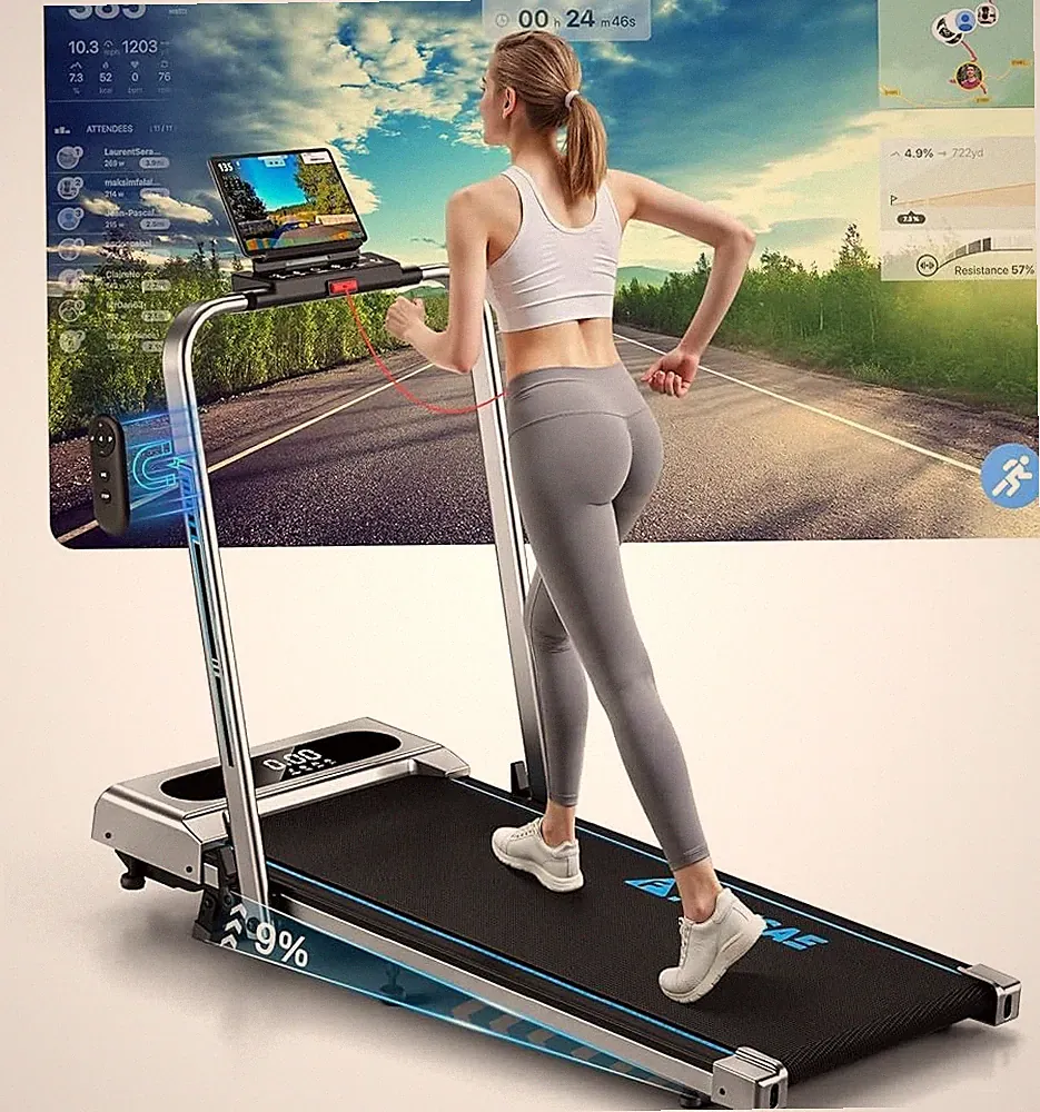 blau/grün.Laufband für Zuhause mit Neigung,5 in1 Walking pad, 12km/h Klappbar