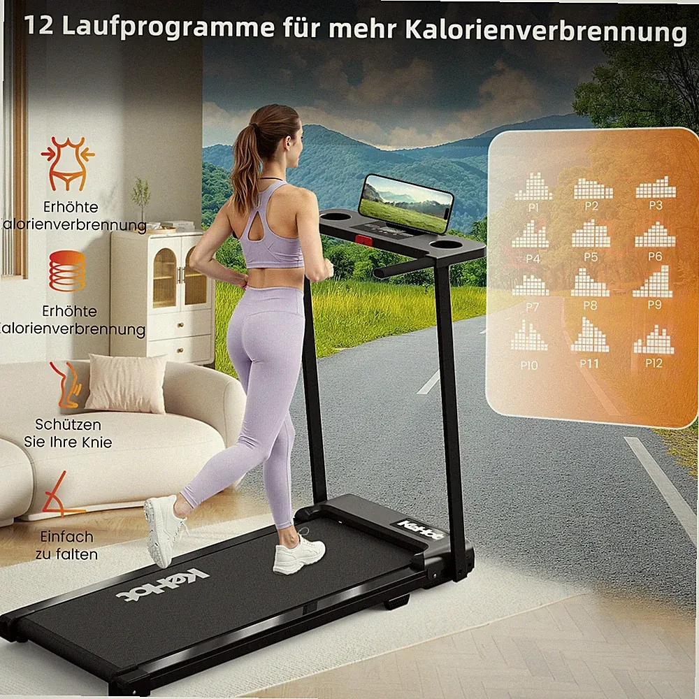 Elektrisches Laufband 12 km/h Klappbar Bluetooth LED Home Fitness 136kg