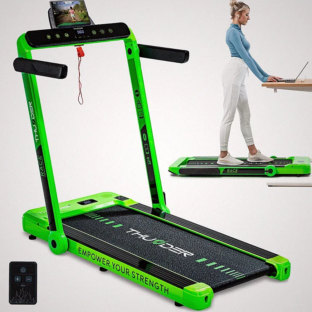 Elektrisches Laufband 14km/h LED Klappbar Zuhause 130kg THUNDER® RACE-GREEN