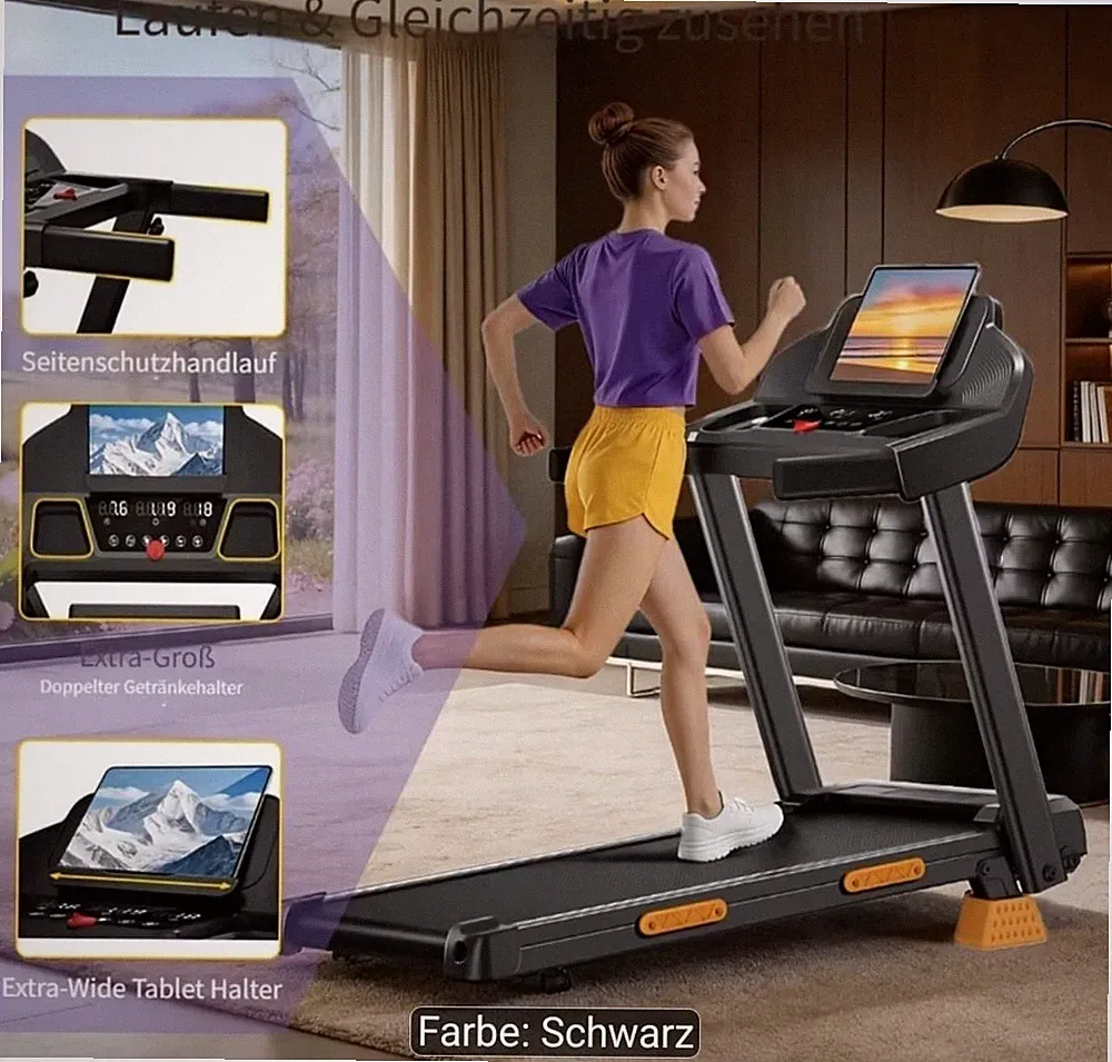 Elektrisches Laufband klappbar, 12 Programme, 13% Neigung, LCD, schwarz