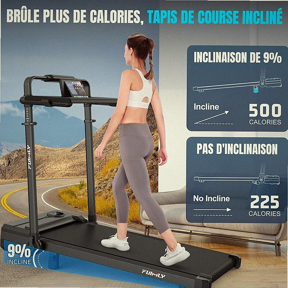 Fitness Laufband klappbar mit Abnehmbarem Tisch – 12km/h, 9% Steigung, bis 136kg