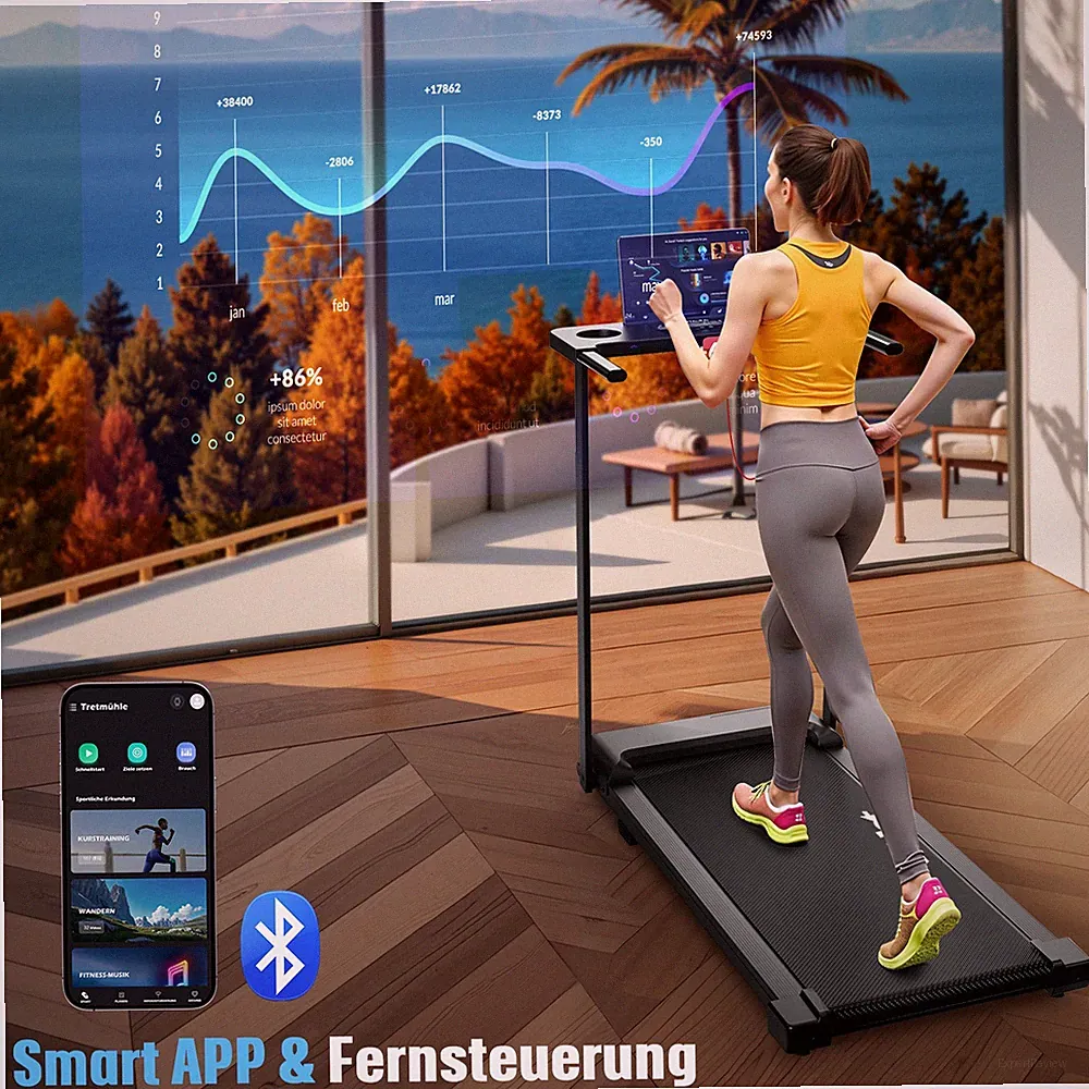Homegym Laufband mit Bluetooth 12 Programme Klappbar 136kg Belastung