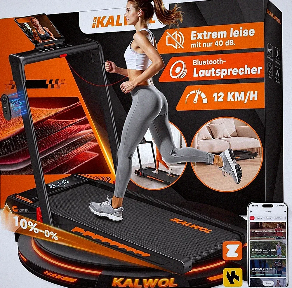 KALWOL Laufband für Zuhause mit Bluetooth Lautsprecher 6 in 1 12km/h Walking Pad