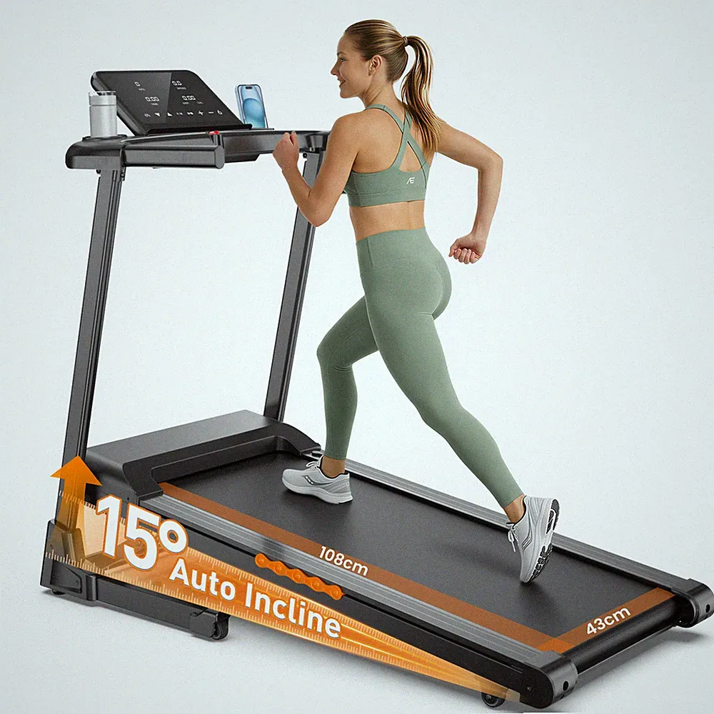 Klappbar Elektrisch Laufband mit Steigung 15% Zuhause Büro 1-14km/h Heimtrainer