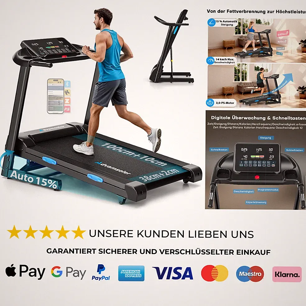 Klappbares Laufband mit Neigung 15 14 km h 3,0