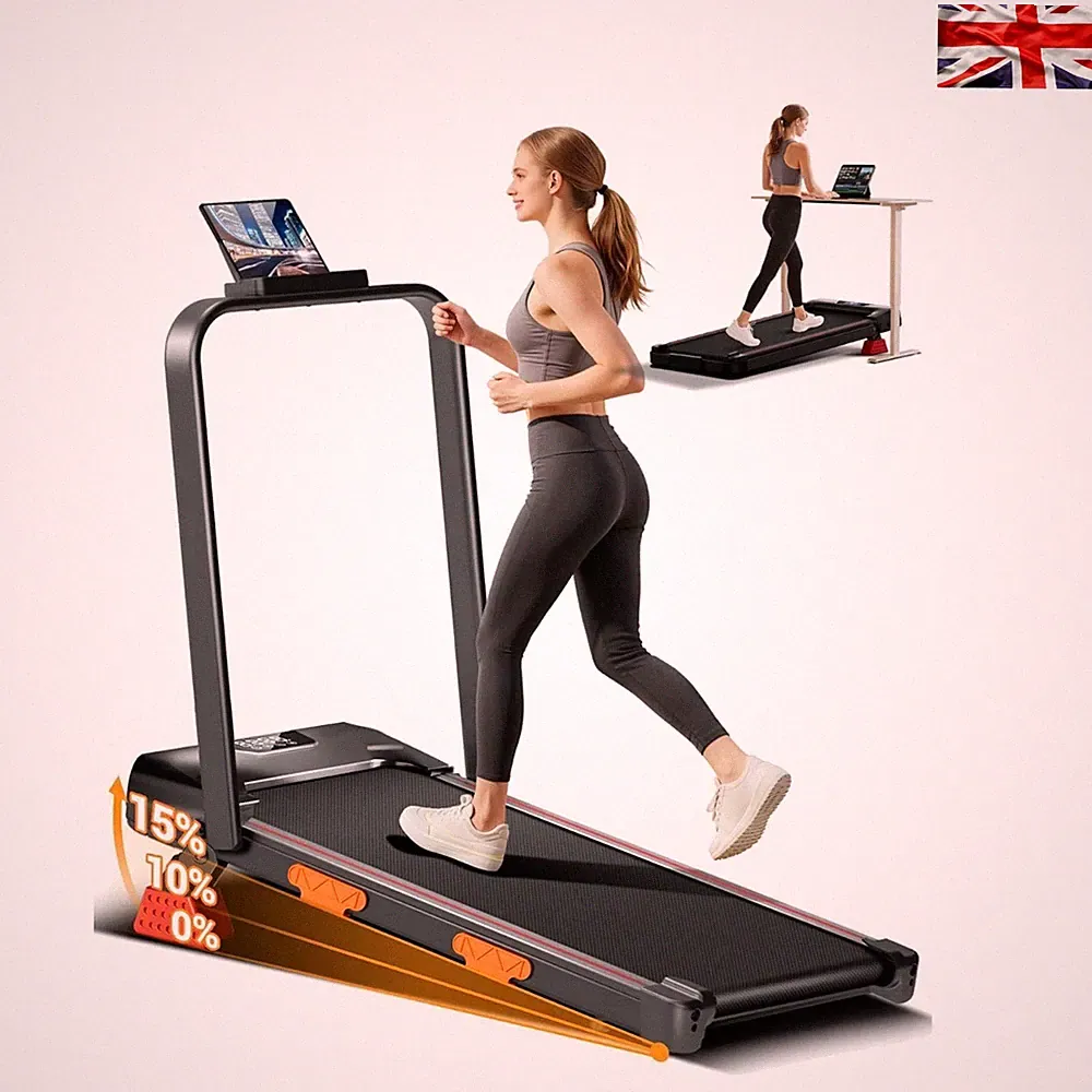 Kompaktes 4-in-1 Laufband mit manueller Neigung - perfekt für Zuhause und Büro