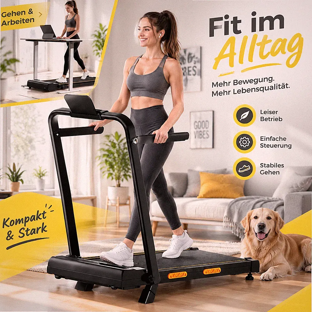 Laufband 16% Steigung 10 km/h, 2,5PS Motor, 12 Trainingsprogramme, 150kg