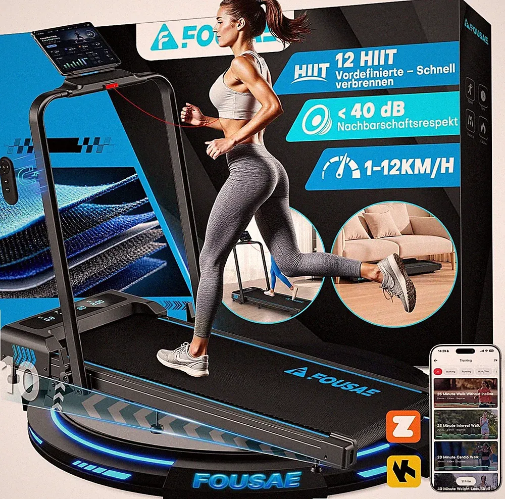 Laufband 5 in 1 Klappbar 12km/h 9% Steigung LED-Anzeige Fernbedienung App bis