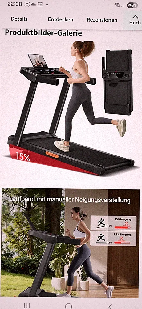 laufband elektrisch klappbar mit Steigung in der Farbe schwarz. Material Stahl
