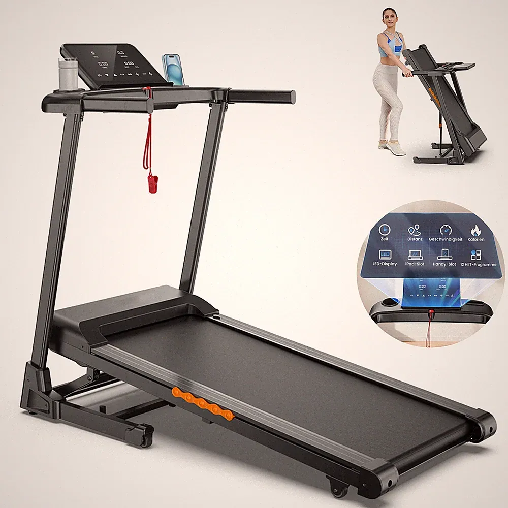 Laufband Elektrisch mit Steigung 15% LED Bildschirm Fitness Klappbar Heimtrainer