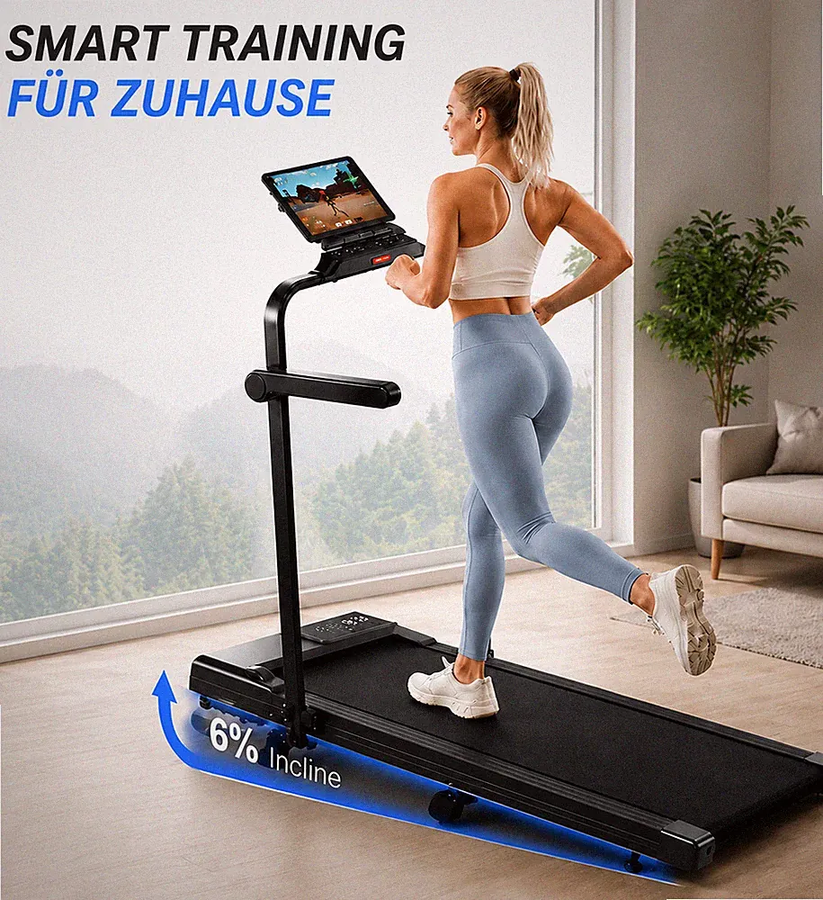 Laufband elektrisch Walking Pad LED mit Steigung für Zuhause Untertisch 12 km/h