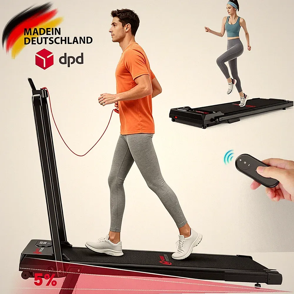 Laufband Elektrisch Walking Pad Steigung 5% mit Handlauf & Fernbedienung, 150 kg
