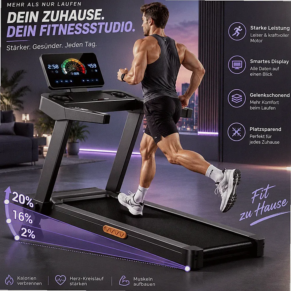 Laufband für zuhause 1-14KM/H, mit 15 % Steigung (manuelle), LED-Touchscreen
