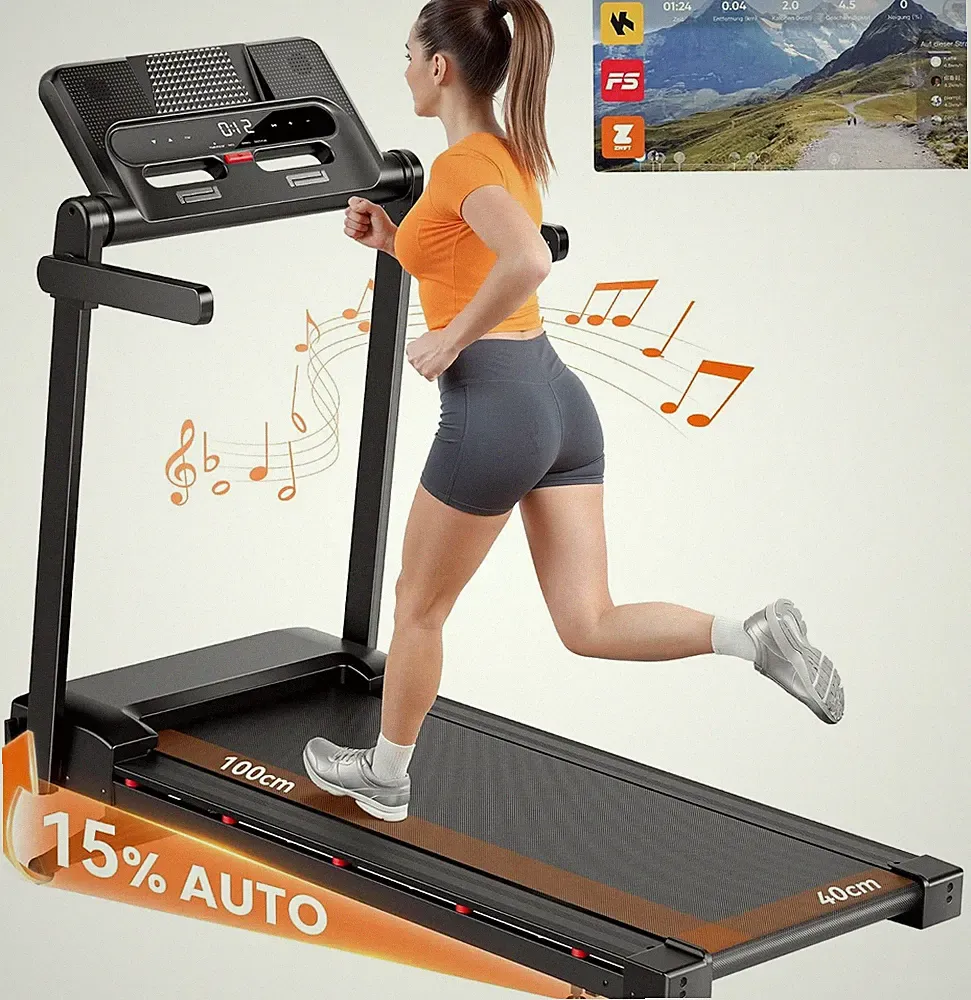 Laufband für Zuhause Elektrisch Klappbar mit 15% Steigung Automatisch 1-14 km/h