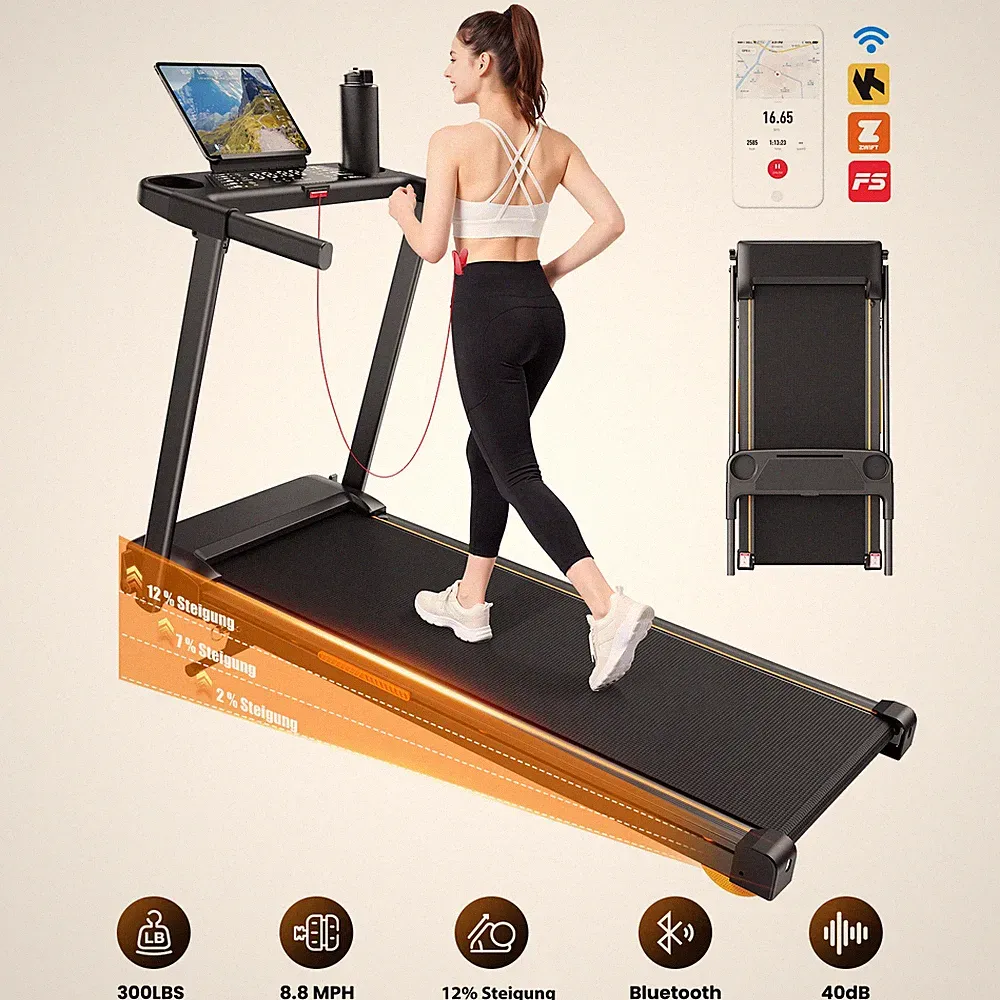 Laufband für Zuhause klappbar Heimtrainer 1-14KM/H Steigung 12% LED-Anzeigetafel