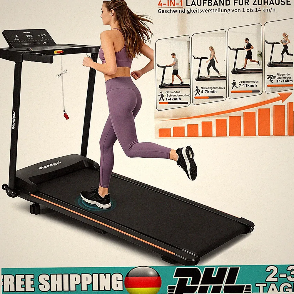 Laufband für zuhause, LED-Display, 1-14 km/h, Leise & Klappbar NEU