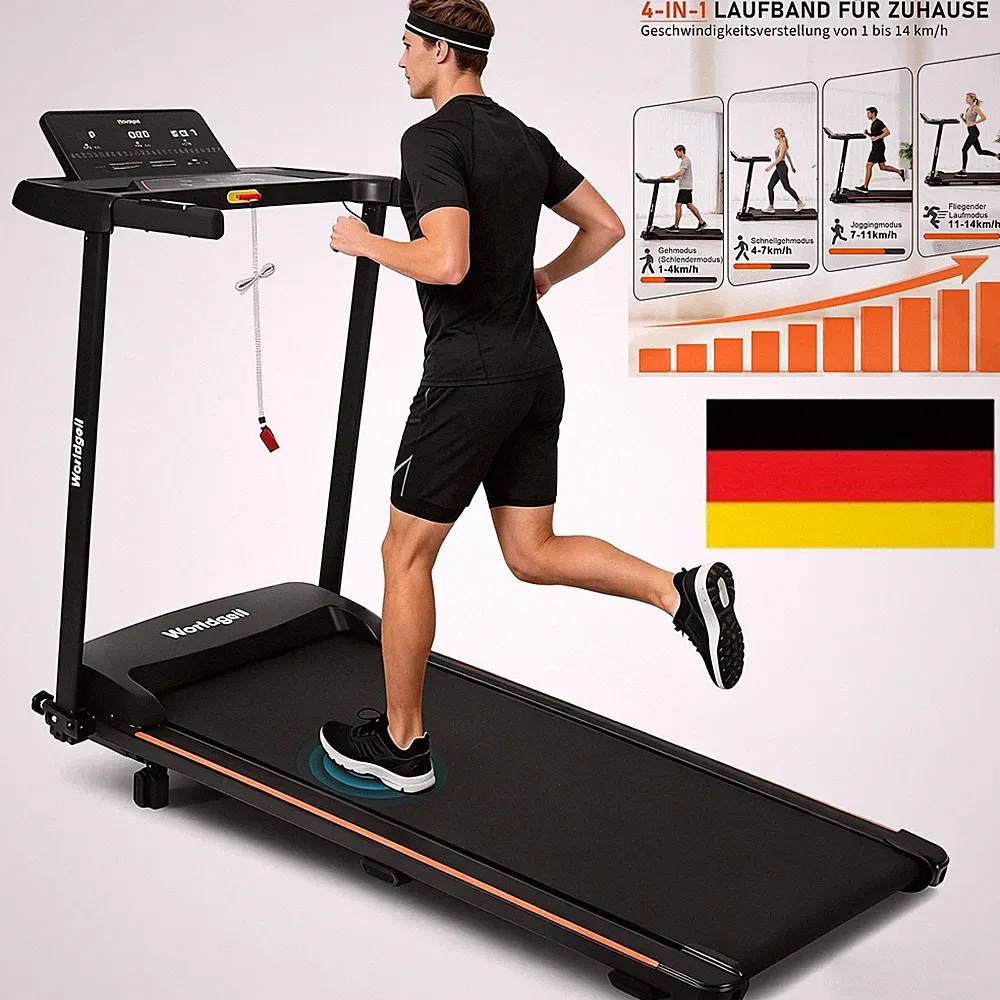 Laufband für zuhause, LED-Display, 1-14 km/h, Leise & Klappbar NEU