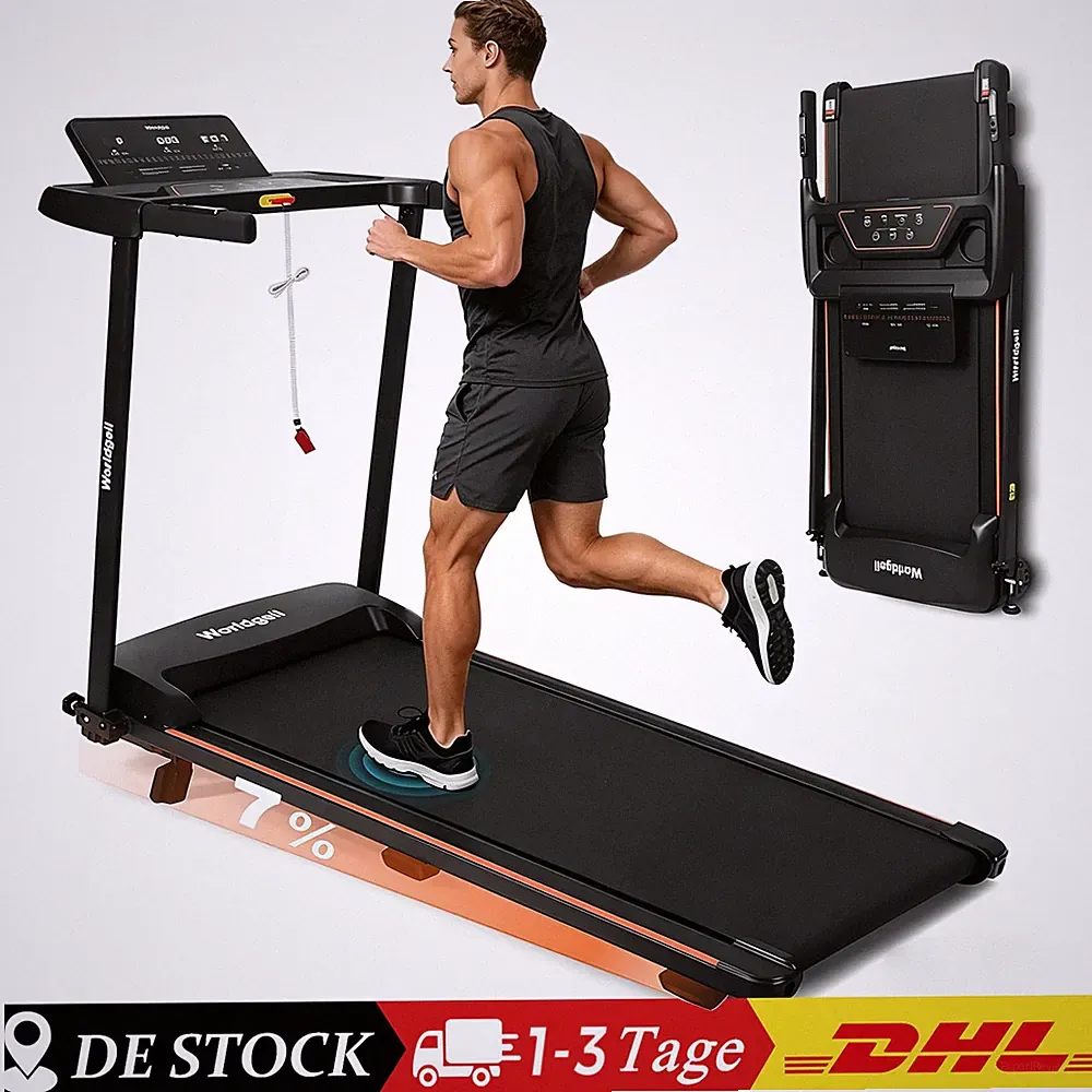 Laufband für zuhause, LED-Display, 1-14 km/h, Steigung & Klappbar, Sturzschutz