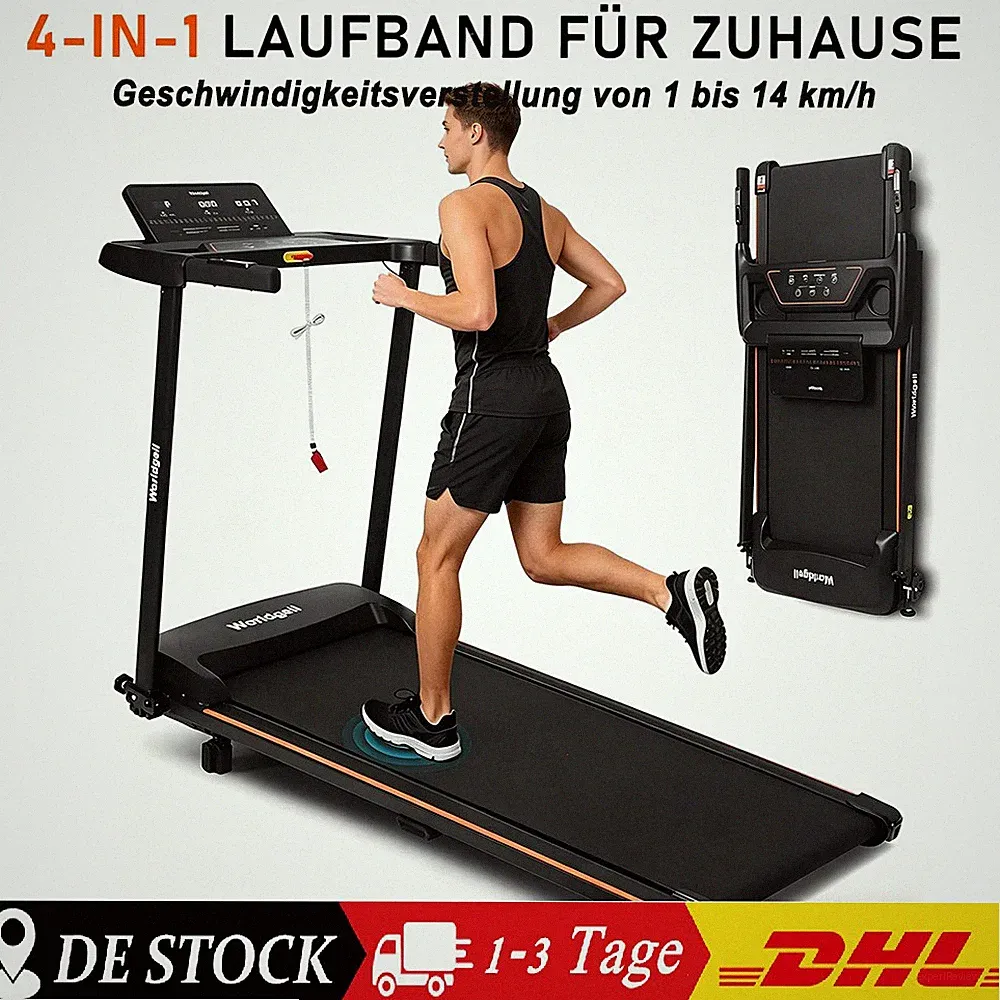 Laufband für zuhause, LED-Display 14 km/h Leise & Klappbar Mit Not-Aus-Schalter!