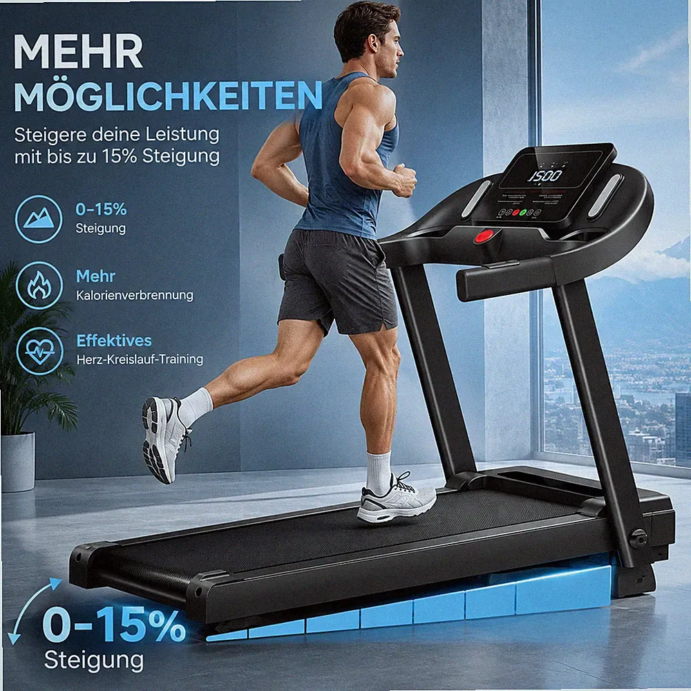 Laufband für zuhause mit 12 Trainingsprogrammen Herzfrequenzmonitor, 14KM/H