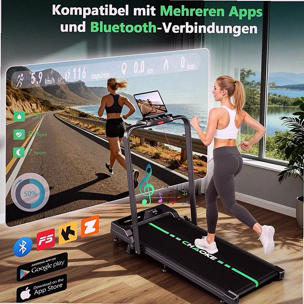 Laufband für Zuhause mit App,12km/h,Lautsprechern,6-in-1,9% Steigung,Bis160KG