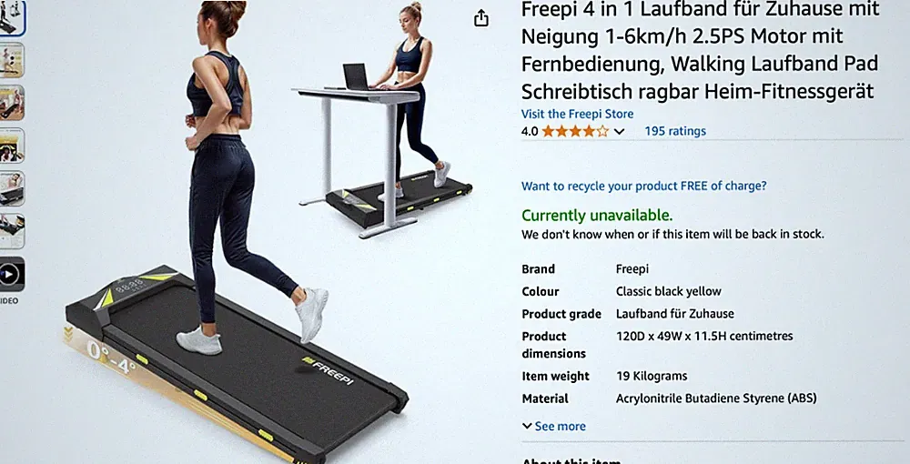 Laufband für Zuhause mit Neigung - Bewegen im Home Office: 1 - 6 km/h, 2.5PS