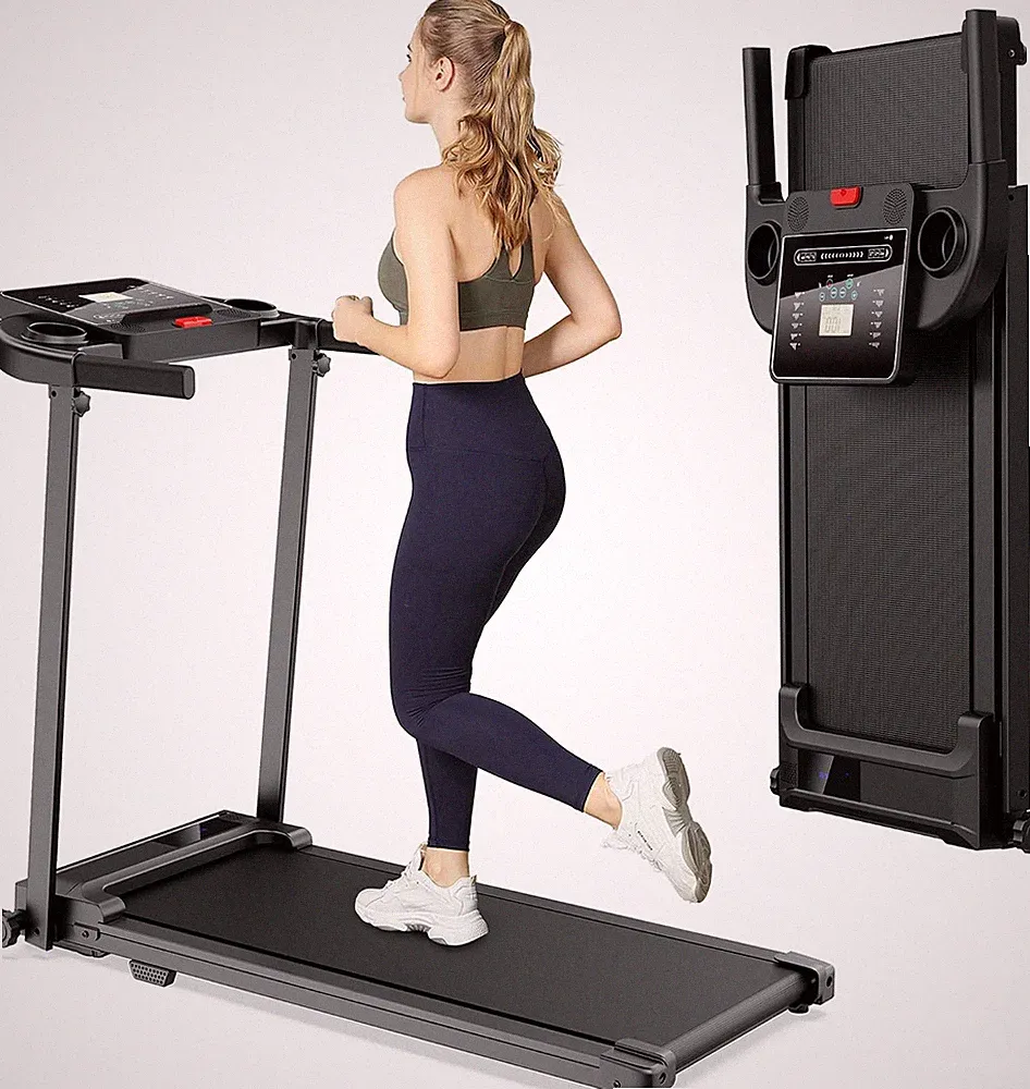 Laufband klappbar für Zuhause 10 km h kompakt Elektrolaufband schwarz 100 kg