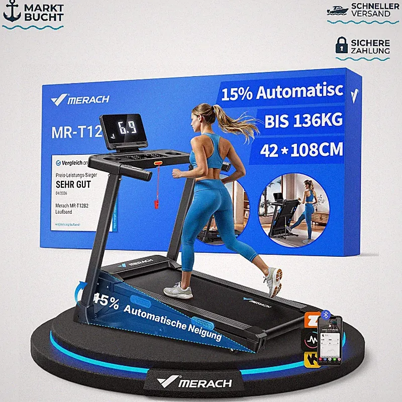 Laufband Klappbar Mit Steigung 0%-18% 8,5-14km/h Max 136KG 42-46cm für Zuhause