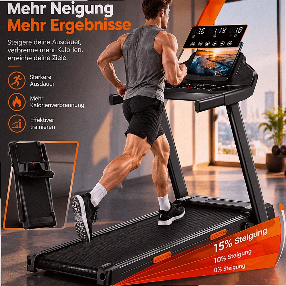 Laufband mit 15 % Steigung manuelle max 12 km/h 3PS Motor Heimtrainingsgerät