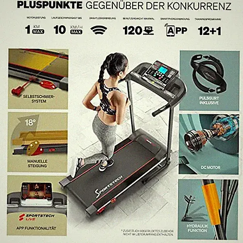 Laufband Sportstech F10 Schwarz, 120 kg Belastbar