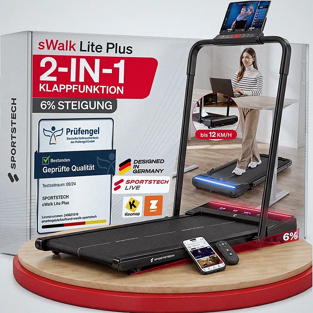 Laufband sWalk Lite Plus mit manueller Steigung - Treadmill bis 12km/h, app