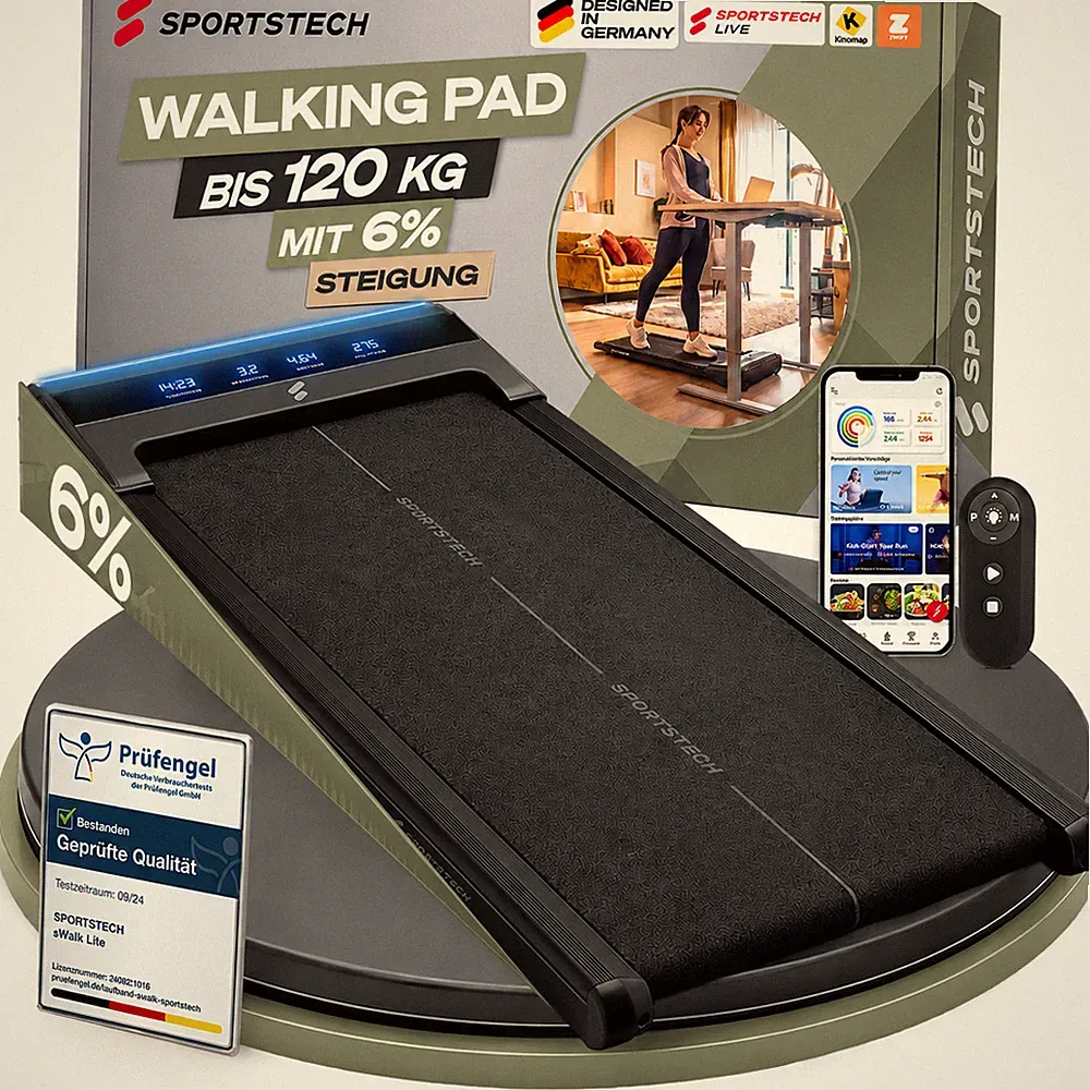 Laufband sWalk Lite Plus mit manueller Steigung - Treadmill bis 12km/h, app