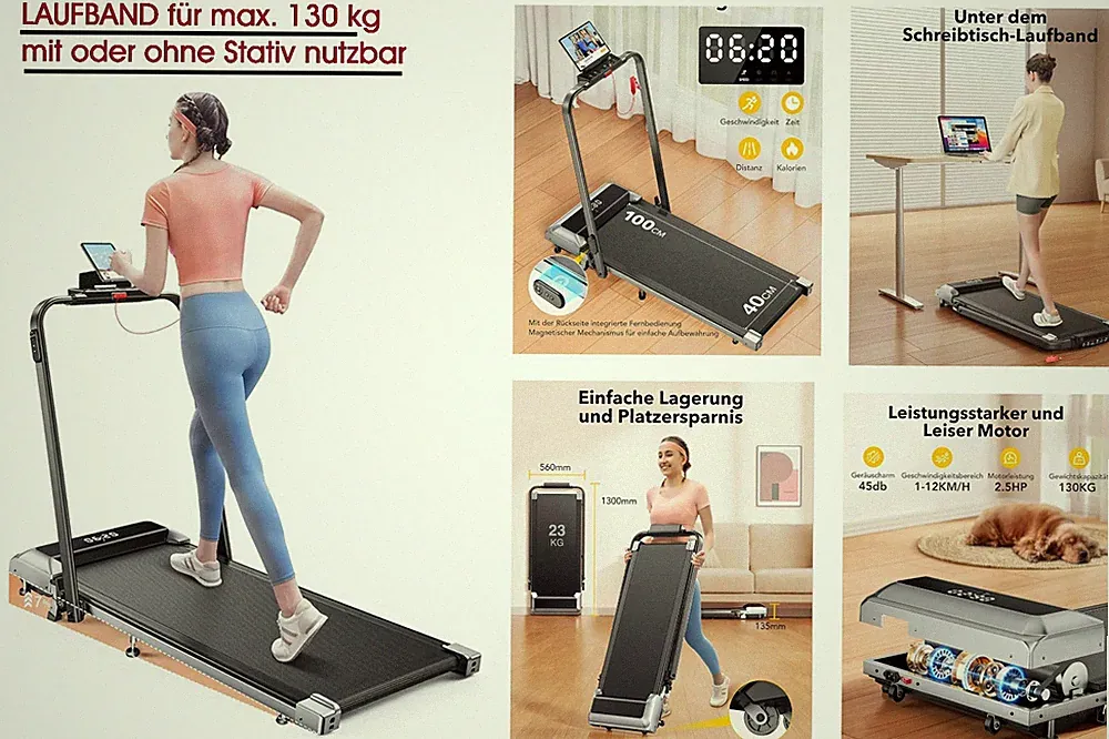 Laufband von TOPTURE, Traglast bis 130 kg, Garantie bis Januar 2027, einklappbar