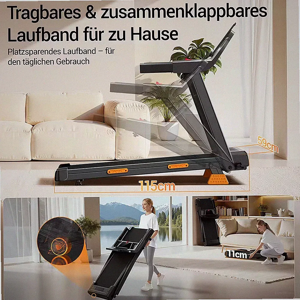 LONTEK Laufband für Zuhause klappbar 12km/h, Laufband mit Steigung & Walking Pad