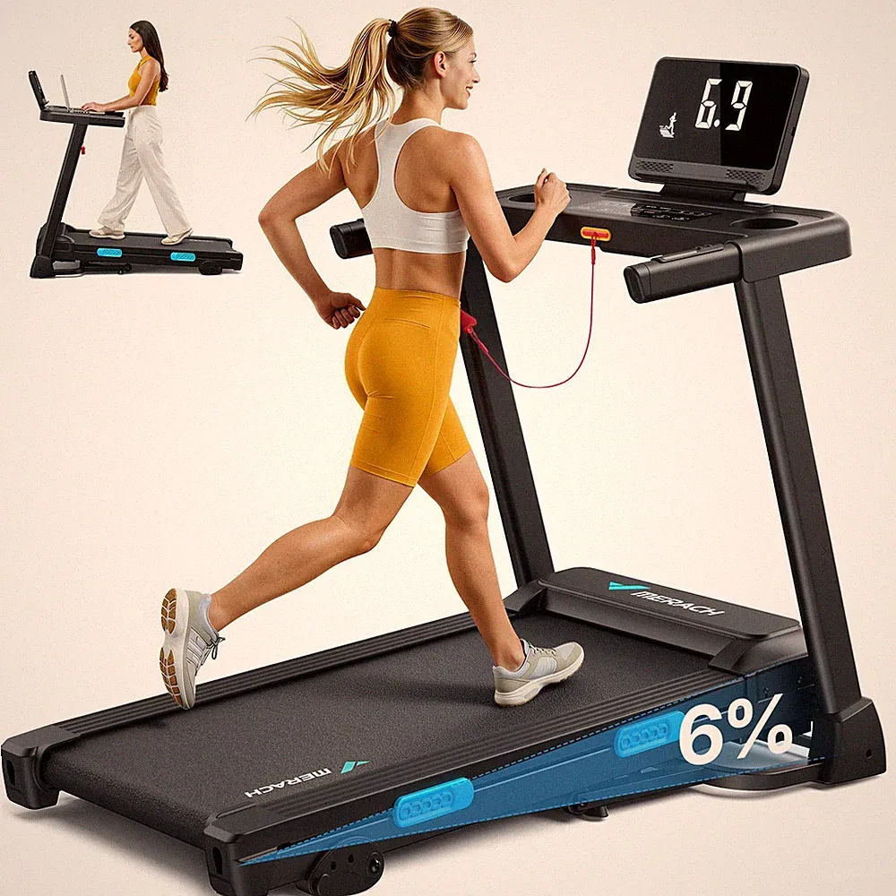 MERACH Laufband Für Zuhause 0%-15% Automatische Neigung Laufband Klappbar 300lbs