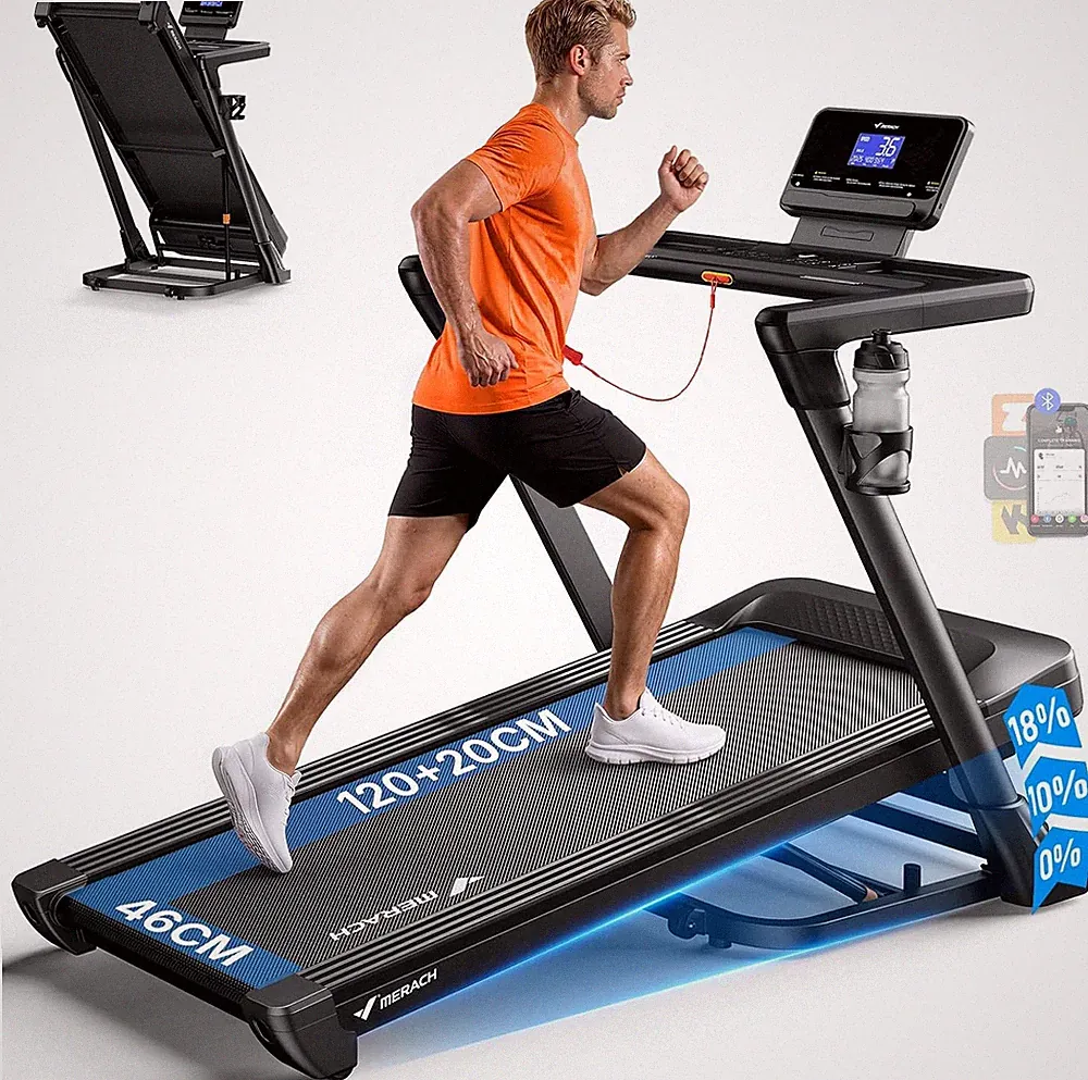 Merach Performance klappbares Laufband, 18 % automatische Steigung, 3,5 PS Motor, 46 x 140 cm