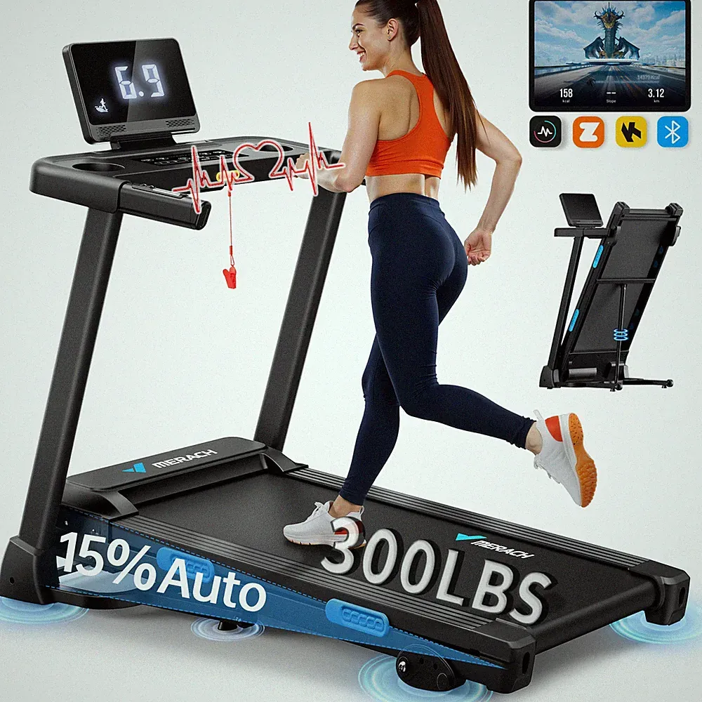 MERACH T12 Faltbares Laufband mit automatischer Neigung 15%, 0.8-12 km / H