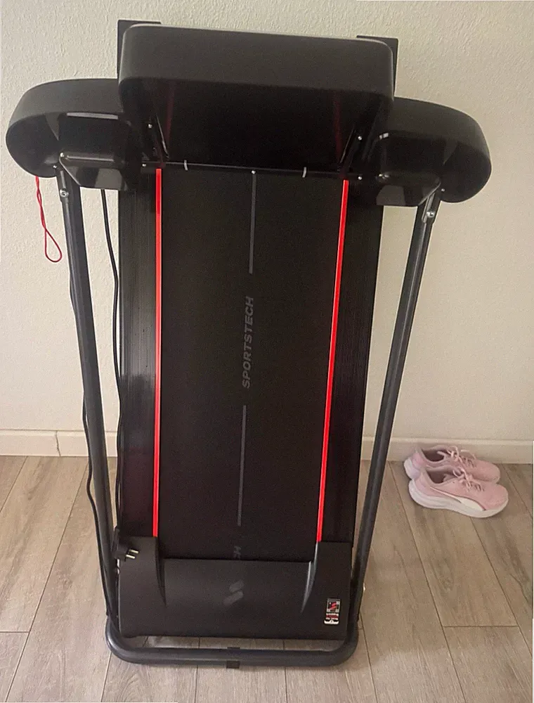Sportstech elektrisches klappbares Laufband 12 Programme Display schwarz/rot