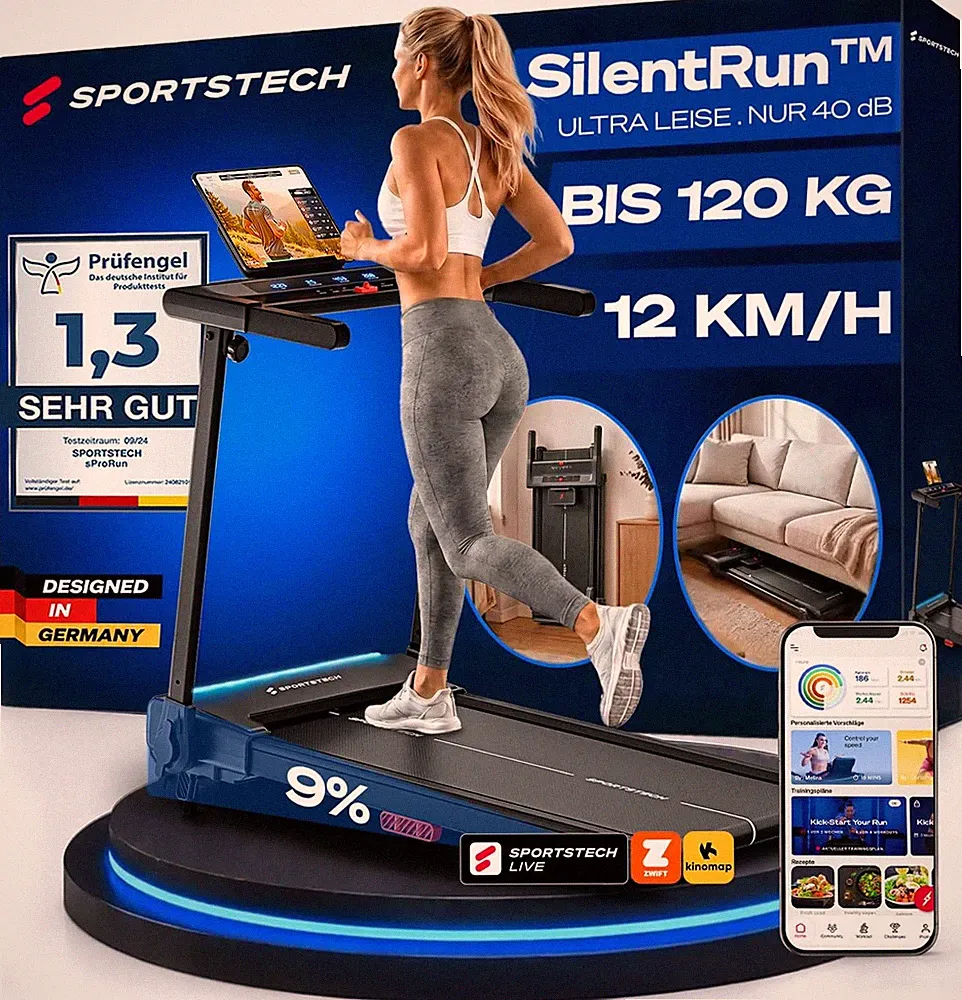 Sportstech Laufband Für Zuhause Klappbar, 120Kg, 12 Km/H, 9% Steigung, App | Kom