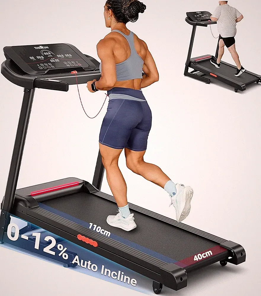 THERUN 0-12% Auto Incline klappbares Laufband 3PS Motor 6" LED Bildschirm 1-14 km/h