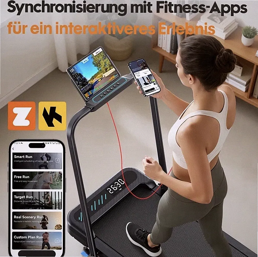 TreadMill 2-in-1 Laufband klappbar Neigung 10% App-Sync Fernbed. 145kg